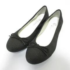 美品 artemis by DIANA アルテミスバイダイアナ ラメ加工 超軽量 ラウンドトゥ バレエシューズ フラットパンプス 24.5cm ブラック レディース 古着 中古 USED
