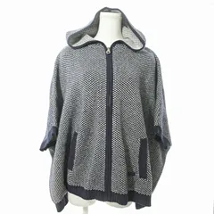 バーバリーブルーレーベル BURBERRY BLUE LABEL ニット ポンチョ ジャケット ジップアップ フーディ ウール ネイビー 紺 白 38 0716 ■GY09のサムネイル