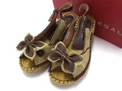 ■美品■ REGAL リーガル キャンバス×レザー ウェッジソール オープントゥ サンダル サイズ 23 1/2(約23.5cm) 靴  ブラウン系 DK0538