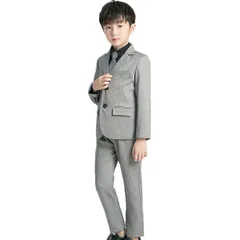 130_グレー [しあわせ倉庫] フォーマル スーツ 男の子 キッズ 6点セット 結婚式 入学式 入園式 卒業式 発表会 七五三 ボーイズ ベビー 子供服 無地 長袖 (グレー,130cm)