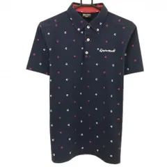 テーラーメイド 半袖ポロシャツ ネイビー×白×レッド ロゴ総柄 胸ロゴ刺しゅう  メンズ M ゴルフウェア TaylorMade