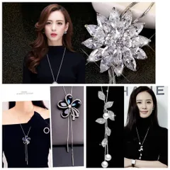 超人気　3個セット　レディース　ネックレス　ペンダント　ロング　キラキラ　クローバー　葉っぱ　パール