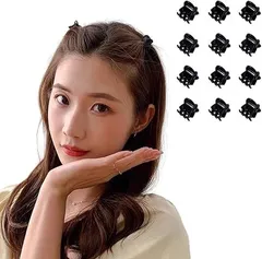 ISHR ミニ ヘアクリップセット 12個セット 前髪クリップ バンスクリップ シンプルなヘアアクセサリー (黒)