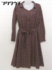 ◇ ◎ index インデックス チェック 長袖 膝下丈 ワンピース サイズM ブラウン ブルー ホワイト系 レディース  【1106090009684】