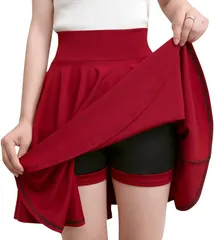Unigrand ユニグランド スカート レディース ミニスカート フレアスカート インナー付き( ワインレッド,  S)