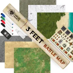 Melee Mats DNDマップスターターキット ダンジョンズ&ドラゴンズゲーム用 - 24インチ x 36インチ 3パック 両面 ウェット/ドライイレース バトルテレイングリッド - 究極の卓上ボードゲーム体験 アクセサリー付き 