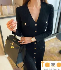 2024年新品 リブロングワンピース 長袖 タイトワンピース レディース