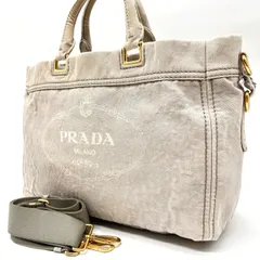 【良品】 PRADA  プラダ カナパ ハンドバッグ ショルダーバッグ キャンバス 三角プレート ベージュ 肌色 ホワイト 白 ゴールド金具 ユニセックス 男女兼用 メンズ レディース