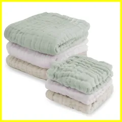 【人気商品】沐浴ガーゼ イブル 沐浴布 タオル ハンカチ ベビー もこもこガーゼ (ケラッタ) くすみカラー 6枚セット (グリーン ベージュ ホワイト)