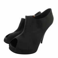 フェンディ FENDI サンダル サテン ハイヒール オープントゥ サイドジップ 36.5 黒 ブラック /FF IBO78