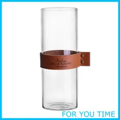 【在庫処分】花瓶 ガラス花瓶レザーベルト付き フラワーベース ストレート 23CM 北欧風花瓶花器 おしゃれ ガラス 筒型 円柱 花びん 透明 上品 北欧 切り花 生け花 シンプル かわいい ギフト プレゼント 贈り物 新築祝い 引っ越し祝いガラス花瓶 ガラス