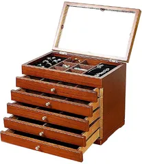 Anberotta ジュエリーボックス アクセサリー コスメ メイク 小物入れ ケース マルチ 収納 宝石箱 収納箱 ミラー 鏡付き 宝箱 AT19(ブラウン)