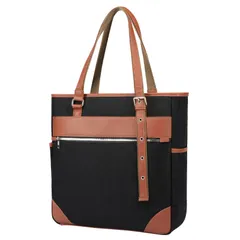 Color:ブラック/ブラウン [Cestlaviegu] トートバッグ ビジネスバッグ メンズ 大容量 とーとばっく 防水 自立 大きめキャンバス A4 13.3型PC収納 ファスナー付 肩掛けバンド調節通勤 通学 就活 仕事（ブラック）