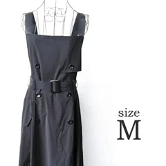 【新品】サロペットスカート　オールブラックジャンパースカート　 ロング 　ダブルボタン　ベルトつき　レディースサイズ　M　ノースリーブスワンピース　黒　ひざ下　ミモレ丈スカート