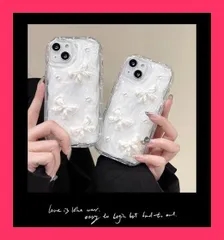 【スタッフおすすめ！】iphone14ケース リボン飾り クリア 透明 パール アイフォン16ケース 3D立体 パール リボン飾り シェル風 iphone16 アイフォン14ケース アイフォン14カバー レディース 韓国 キラキラ スマホケ