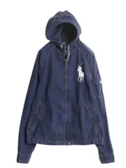 【お得なクーポン配布中!】 ビッグポニー ポロ ラルフローレン フルジップ フード パーカー ジャケット メンズ S / 古着 ヨットパーカー ブルゾン コットン ネイビー