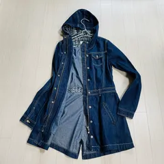 未使用に近い ディーゼル デニムロングコート フード コットン 無地 長袖 秋冬～通年 レディース L相当ネイビー系 G0098
