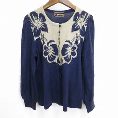 #a サイトウトヨコ 斉藤都世子 ニット セーター 紺 ベージュ 花柄 ラメ カットソー トップス レディース [953680] k01のサムネイル