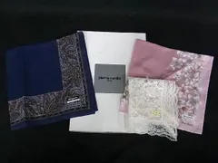 ■極美品■pierre cardin ピエールカルダン コットン100％×ナイロン×レーヨン 花柄 レース スカーフ ハンカチーフ 3点セット DE5997