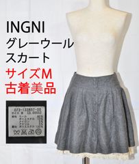 【古着　美品】INGNI　イング　台形スカート　ミニ　フェイクボタン　レース　グレー　Mサイズ　TB1134