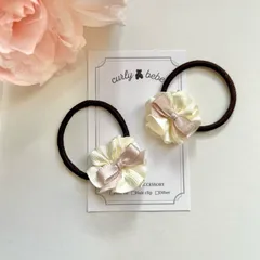 (No.36)【ベビー・キッズ　ヘアゴム】フリルレースリボン　ホワイト×ピンク