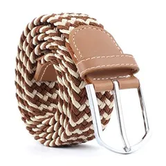 【ベージュ×ブラウン】ベルト メッシュベルト ゴムメッシュベルト 穴なし 大きいサイズ 120cm メンズ レディース おしゃれ 編み込み 編み込みベルト ゴムベルト 無段階 サイズフリー ストレッチ スポーツ ゴルフ カジュアル 太 紳士 送料無料