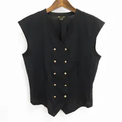 #s レリアン Leilian ベスト ジレ カットソー 黒 ノースリーブ 金釦 金ボタン ダブル 綿 コットン Vネック レディース 942920 k01