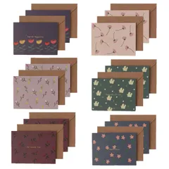 XPデザイン フラワー デザイン メッセージカード シンプル クラフト グリーティングカード ミニカード 名刺サイズ 封筒付き (フラワーデザイン6種12個セット) [フラワーデザイン6種12個セット]