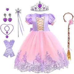 新作9_100 [KOCEKID] ラプンツェル風 ドレス 子供 ラプンツェル風 コスプレ 風 プリンセス ドレス 登場 ハロウイン コスプレ 仮装 変身 コスチューム 誕生日 パーティー クリスマスプレゼント 豪華アクセサリー セット 100~150cm選択