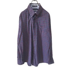 TOMMY HILFIGER トミーヒルフィガー ネイビー チェック柄 長袖ボタンダウンシャツ メンズ Lサイズ