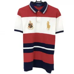 ポロラルフローレン 半袖ポロシャツ レッド×白 襟リブ ポニー刺しゅう メンズ LG ゴルフウェア Ralph Lauren