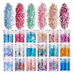 YFFSFDC ラメホログラム 18色セット キラキラ ネイルパーツ ネイルアート 容器付き グリッター ラメグリッター ラメパウダー (18色) ネイルパウダー 顔飾り ヘア飾り 新年 クリスマス メイク用品 ゴールド