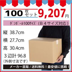 最安値挑戦中】ダンボール　１００サイズ３８７ｘ２７７ｘ３０４（Ｂ４対応）１００枚セット
