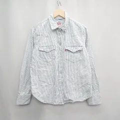 ◇ ⊂ ◎ Levi's リーバイス ストライプ柄 長袖 シャツ サイズM ブルー ホワイト レディース E  【1504210004012】