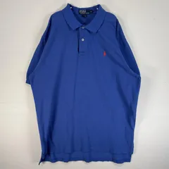古着 90's/90年代 ポロバイラルフローレン Polo by Ralph Lauren 鹿の子 半袖 ポロシャツ ロゴ 刺繍 大きいサイズ 肉厚 2ボタン XL  ブルー系 無地 メンズ