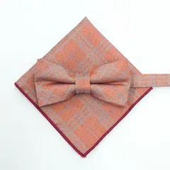 11蝶ネクタイ　ポケットチーフ　くすみオレンジ　　結婚式　新郎新婦　タキシード