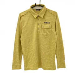 【美品】カッパ 長袖ポロシャツ マスタードイエロー×ゴールド 迷彩柄 カモフラ 袖ロゴ刺しゅう 胸ポケット メンズ M ゴルフウェア Kappa