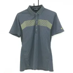 ★値下げ★【美品】ミズノゴルフ 半袖ポロシャツ グレー 織生地 胸ライン 袖下一部メッシュ生地  メンズ L ゴルフウェア MIZUNO
