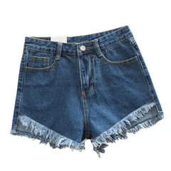 ショートパンツ ホットパンツ レディース デニム ジーンズ ズボン ボトムス 脚長 美尻 ショーパン (L, ネイビー) [ネイビー] [L]