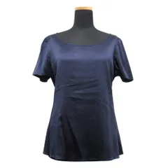 美品 EMPORIO ARMANI エンポリオアルマーニ シルク カットソー 半袖 無地 サイズ42 紺 ネイビー レディース 古着 中古 USED