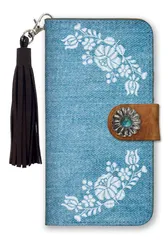 iPhone12 Pro Max ケース 手帳型 アイフォン12 プロマックス スマホケース フリンジ ストラップ付 コンチョ  可愛い  花柄 フラワー 刺繍 プリント タッセル デニム柄 ピンク イエロー カラー09