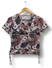 〇【美品】日本製 PINORE ピノーレ ストレッチ 半袖カットソー カシュクール風デザイン 花柄 Mサイズ ■管理番号L29065SSA25-250622-20-3（198）のサムネイル