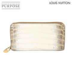 新品同様 ルイ ヴィトン LOUIS VUITTON クロコダイル ジッピー ウォレット 長財布 エキゾチックレザー ホワイト ブラウン 90237245