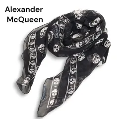 美品　Alexander McQueen　スカル　グレー　マルチ　大判スカーフ 美品 Alexander McQueen スカル グレー マルチ 大判スカーフ