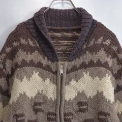 Used  雪柄 カウチンセーター ジップアップ カーディガン カナディアンセーター ヴィンテージ アウター ブラウン ビンテージ USA アメリカ古着 メンズL相当
