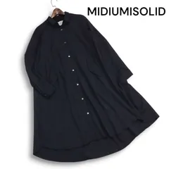 MIDIUMISOLID ミディウミソリッド 秋冬 ウール混★ Aライン 長袖 ロング シャツ ワンピース Sz.F レディース 紺 日本製