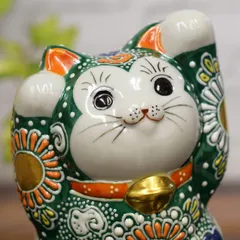 R》九谷焼 招き猫 左手 置物 （241031う1）