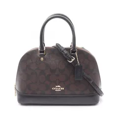 コーチ COACH ハンドバッグ ミニ シエラ サッチェル シグネチャー F27583 ダークブラウン PVCコーティングキャンバス レザー 2wayショルダー レディース Used A
