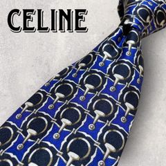 942 美品 CELINE ネクタイ馬具柄 総柄 シルク スペイン製 ビジネス 
