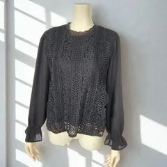 BEGUM　オフネック スカラップレース ドッキングレイヤード シアースリーブ プルオーバーブラウス　ブラック　レディース